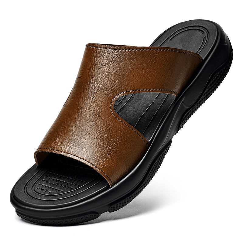 Men'S Shoes Hey Dude - Męskie skórzane klapki z grubej podeszwie,